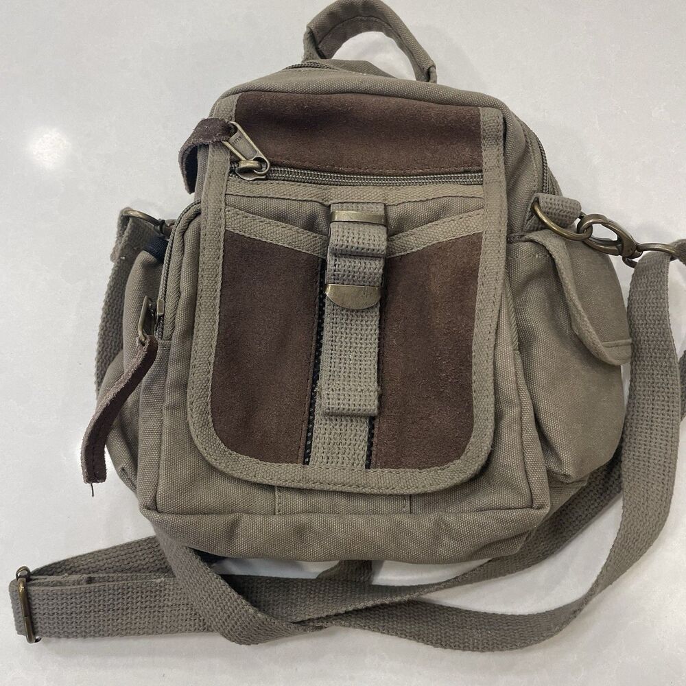 Rothco Canvas &Leather Tactical Travel Crossbody Bag  Olive Green/Brown